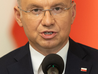 Andrzej Duda president of Poland during press conference in Warsaw, Poland on October 17, 2024. (