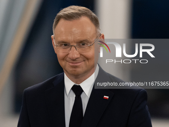 Andrzej Duda president of Poland during press conference in Warsaw, Poland on October 17, 2024. (