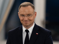 Andrzej Duda president of Poland during press conference in Warsaw, Poland on October 17, 2024. (