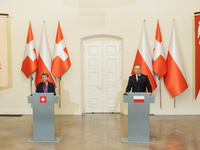 Viola Amherd president of the Swiss Confederation, Andrzej Duda president of Poland during press conference in Warsaw, Poland on October 17,...