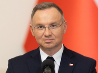 Andrzej Duda president of Poland during press conference in Warsaw, Poland on October 17, 2024. (