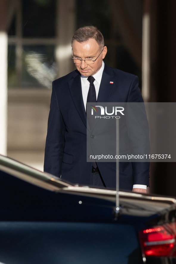 Andrzej Duda president of Poland during official welcome ceremony of the President of the Swiss Confederation in Warsaw, Poland on October 1...