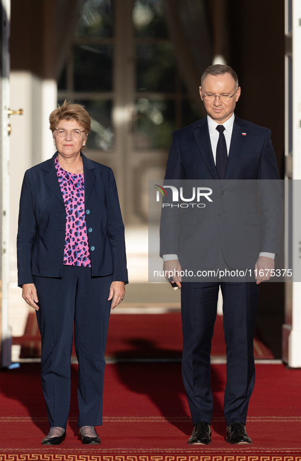 Viola Amherd president of the Swiss Confederation, Andrzej Duda president of Poland during official welcome ceremony of the President of the...