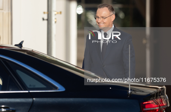 Andrzej Duda president of Poland during official welcome ceremony of the President of the Swiss Confederation in Warsaw, Poland on October 1...