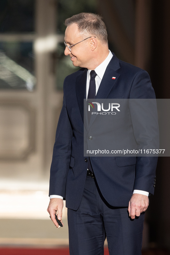 Andrzej Duda president of Poland during official welcome ceremony of the President of the Swiss Confederation in Warsaw, Poland on October 1...