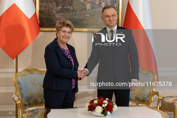 Viola Amherd president of the Swiss Confederation, Andrzej Duda president of Poland during official welcome ceremony of the President of the...