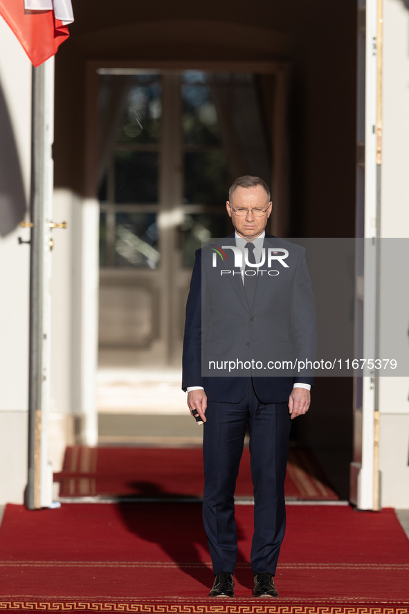 Andrzej Duda president of Poland during official welcome ceremony of the President of the Swiss Confederation in Warsaw, Poland on October 1...