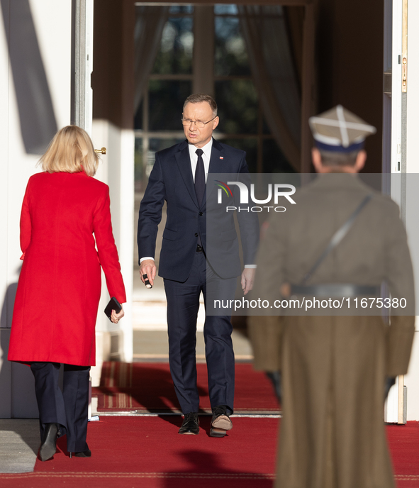 Andrzej Duda president of Poland during official welcome ceremony of the President of the Swiss Confederation in Warsaw, Poland on October 1...