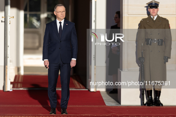 Andrzej Duda president of Poland during official welcome ceremony of the President of the Swiss Confederation in Warsaw, Poland on October 1...