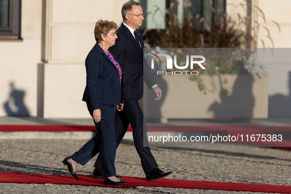 Viola Amherd president of the Swiss Confederation, Andrzej Duda president of Poland during official welcome ceremony of the President of the...