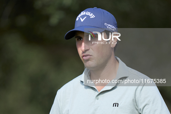 Filippo Celli of Italy reacts on the 15th hole on day one of the Estrella Damm N.A. Andalucia Masters 2024 at Real Club de Golf Sotogrande i...