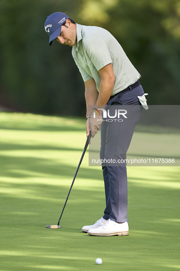 Filippo Celli of Italy plays a shot on the 14th green on day one of the Estrella Damm N.A. Andalucia Masters 2024 at Real Club de Golf Sotog...