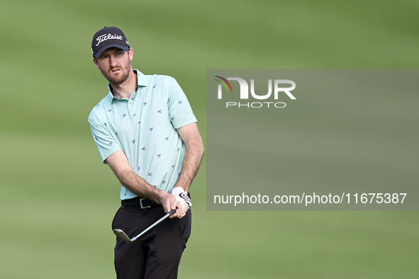 Andrew Wilson of England approaches his ball on the 14th green on day one of the Estrella Damm N.A. Andalucia Masters 2024 at Real Club de G...