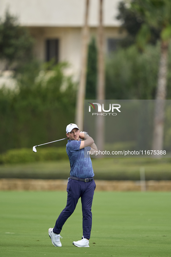 Lukas Nemecz of Austria plays his second shot on the 14th hole on day one of the Estrella Damm N.A. Andalucia Masters 2024 at Real Club de G...