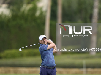 Lukas Nemecz of Austria plays his second shot on the 14th hole on day one of the Estrella Damm N.A. Andalucia Masters 2024 at Real Club de G...