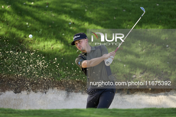 Todd Clements of England plays his shot out of a bunker on the 14th hole on day one of the Estrella Damm N.A. Andalucia Masters 2024 at Real...