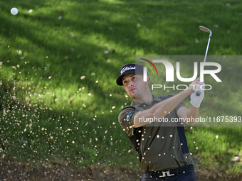 Todd Clements of England plays his shot out of a bunker on the 14th hole on day one of the Estrella Damm N.A. Andalucia Masters 2024 at Real...