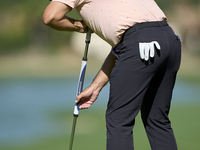 Fabrizio Zanotti of Paraguay plays a shot on the 14th green on day one of the Estrella Damm N.A. Andalucia Masters 2024 at Real Club de Golf...