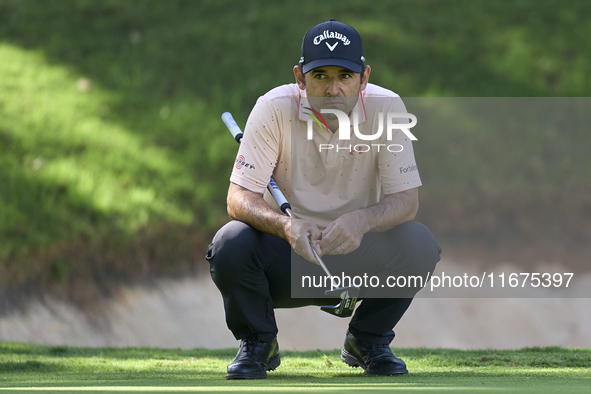 Fabrizio Zanotti of Paraguay studies his shot on the 14th green on day one of the Estrella Damm N.A. Andalucia Masters 2024 at Real Club de...