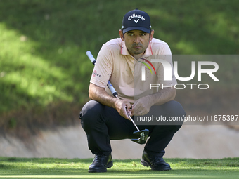 Fabrizio Zanotti of Paraguay studies his shot on the 14th green on day one of the Estrella Damm N.A. Andalucia Masters 2024 at Real Club de...