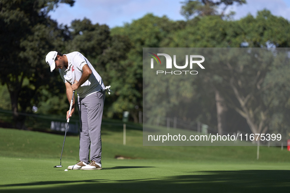 Eugenio Chacarra of Spain plays a shot on the 14th green on day one of the Estrella Damm N.A. Andalucia Masters 2024 at Real Club de Golf So...