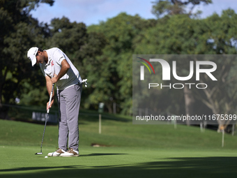 Eugenio Chacarra of Spain plays a shot on the 14th green on day one of the Estrella Damm N.A. Andalucia Masters 2024 at Real Club de Golf So...