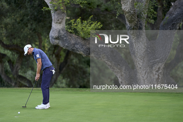 Lukas Nemecz of Austria plays a shot on the 14th green on day one of the Estrella Damm N.A. Andalucia Masters 2024 at Real Club de Golf Soto...