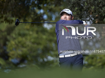 Sung Kang of South Korea tees off on the 15th hole on day one of the Estrella Damm N.A. Andalucia Masters 2024 at Real Club de Golf Sotogran...