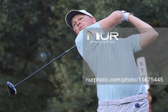 MJ Daffue of South Africa tees off on the 15th hole on day one of the Estrella Damm N.A. Andalucia Masters 2024 at Real Club de Golf Sotogra...