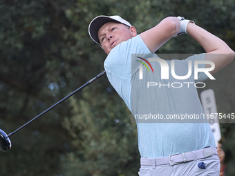 MJ Daffue of South Africa tees off on the 15th hole on day one of the Estrella Damm N.A. Andalucia Masters 2024 at Real Club de Golf Sotogra...