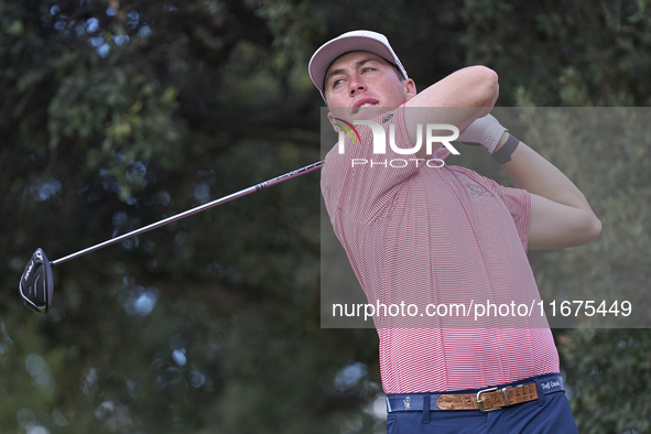 Chase Hanna of the USA tees off on the 15th hole on day one of the Estrella Damm N.A. Andalucia Masters 2024 at Real Club de Golf Sotogrande...