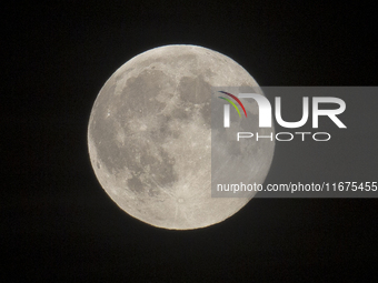 A close-up view of the Hunter's Supermoon in Linkoping, Sweden, on October 17, 2024. (