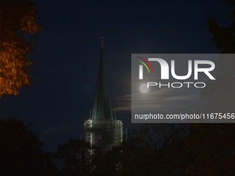 The Hunter Supermoon is visible in the sky in Linkoping, Sweden, on October 17, 2024. (