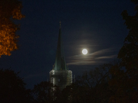 The Hunter Supermoon is visible in the sky in Linkoping, Sweden, on October 17, 2024. (