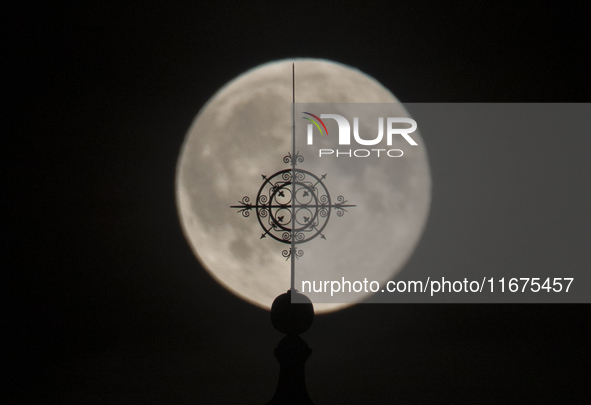 A close-up view of the Hunter's Supermoon in Linkoping, Sweden, on October 17, 2024. 