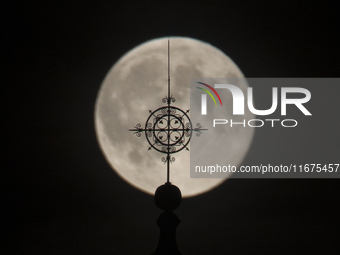 A close-up view of the Hunter's Supermoon in Linkoping, Sweden, on October 17, 2024. (