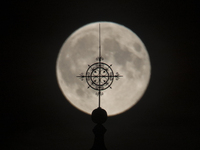 A close-up view of the Hunter's Supermoon in Linkoping, Sweden, on October 17, 2024. (