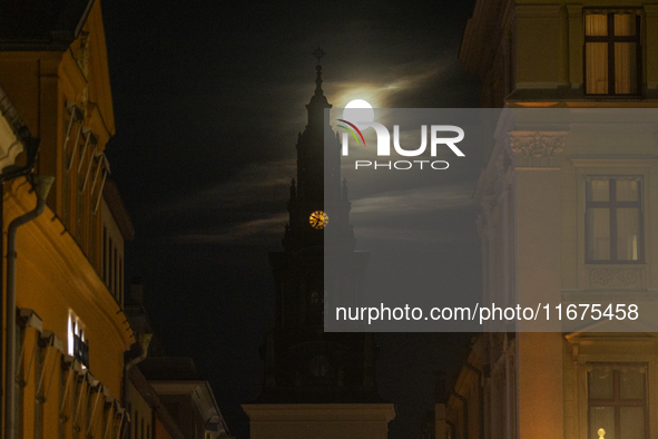 The Hunter Supermoon is visible in the sky in Linkoping, Sweden, on October 17, 2024. 