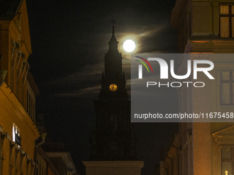 The Hunter Supermoon is visible in the sky in Linkoping, Sweden, on October 17, 2024. (