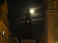 The Hunter Supermoon is visible in the sky in Linkoping, Sweden, on October 17, 2024. (