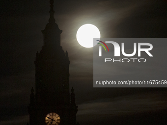 The Hunter Supermoon is visible in the sky in Linkoping, Sweden, on October 17, 2024. (