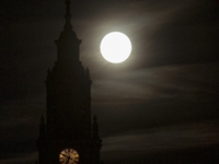 The Hunter Supermoon is visible in the sky in Linkoping, Sweden, on October 17, 2024. (