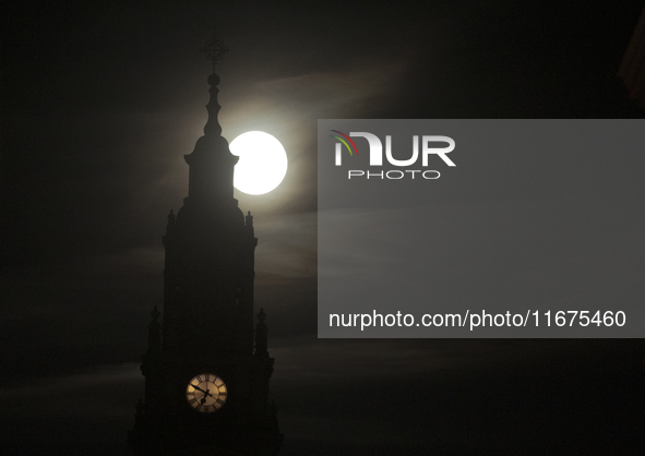 The Hunter Supermoon is visible in the sky in Linkoping, Sweden, on October 17, 2024. 