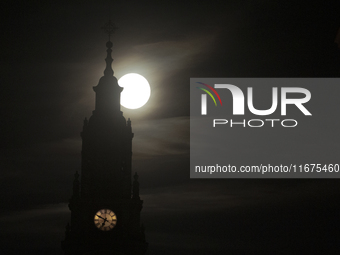 The Hunter Supermoon is visible in the sky in Linkoping, Sweden, on October 17, 2024. (