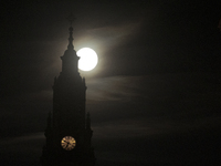 The Hunter Supermoon is visible in the sky in Linkoping, Sweden, on October 17, 2024. (