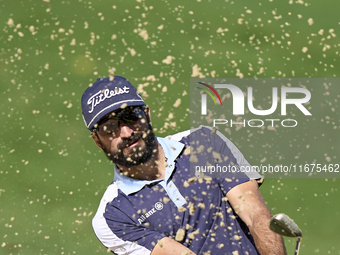 Francesco Laporta of Italy plays his shot out of a bunker on the 14th hole on day one of the Estrella Damm N.A. Andalucia Masters 2024 at Re...