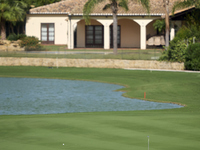 Paul Waring of England plays his second shot on the 14th hole on day one of the Estrella Damm N.A. Andalucia Masters 2024 at Real Club de Go...