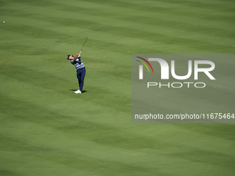 Marco Penge of England plays his second shot on the 14th hole on day one of the Estrella Damm N.A. Andalucia Masters 2024 at Real Club de Go...