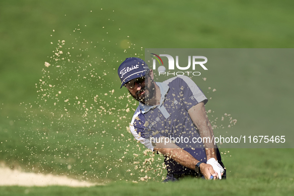 Francesco Laporta of Italy plays his shot out of a bunker on the 14th hole on day one of the Estrella Damm N.A. Andalucia Masters 2024 at Re...