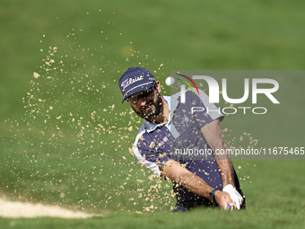 Francesco Laporta of Italy plays his shot out of a bunker on the 14th hole on day one of the Estrella Damm N.A. Andalucia Masters 2024 at Re...